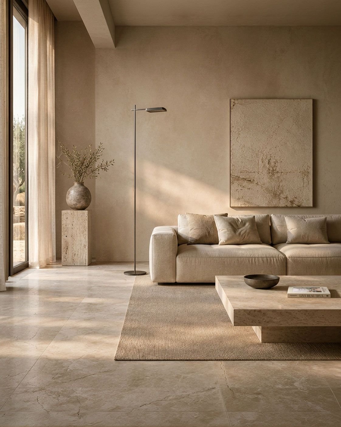 Minimalist luxury living room interior design in Dubai by UNIQ